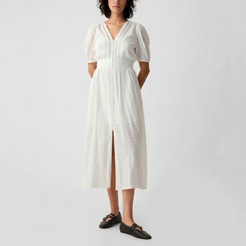 GAP Off White Eyelet Maxi Dress Size Medium - Picture 2 of 10